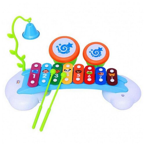 фото Радужный ксилофон с барабанами и колокольчиком, музыкальная развивающая игрушка play smart