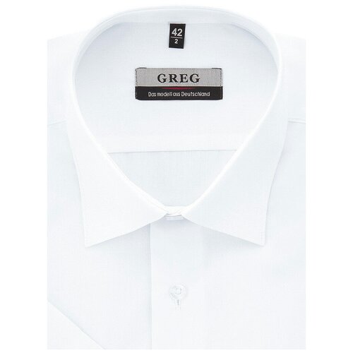 фото Рубашка мужская короткий рукав greg 100/309/white/zv, приталенный силуэт / slim fit, цвет белый, рост 174-184, размер ворота 37