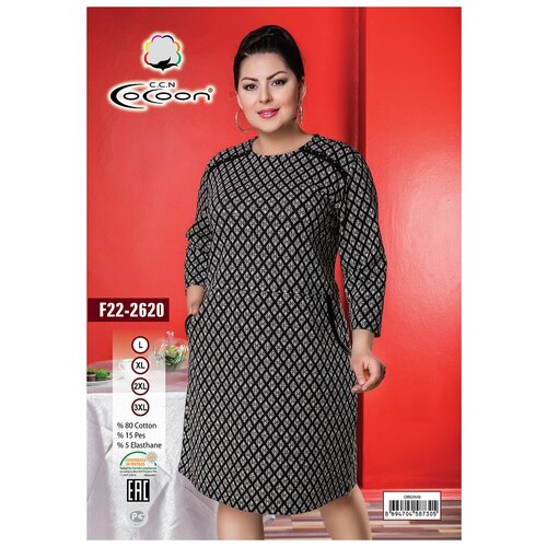 Трикотажное платье F22-2620 Cocoon (кремовый-черный), 54