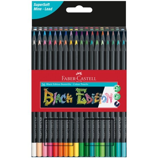 Карандаши цветные Faber-castell "Black Edition", 36цв, трехгран, черное дерево, заточен, картон.