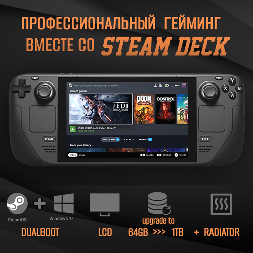 Игровая приставка Valve Steam Deck (DualBoot: Windows 11 + SteamOs) 1 ТБ SSD с дополнительным радиатором SSD