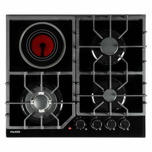 Варочная панель комбинированная 3газ 1электро автоподжиг чугунная решетка FALKEN HG-622 2639900₽