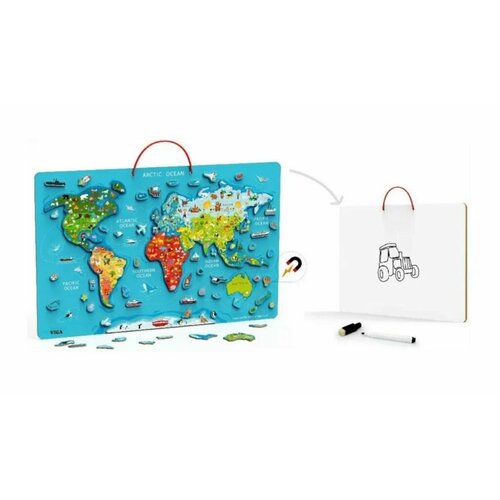Пазл магнитный на доске "Карта мира" в пакете