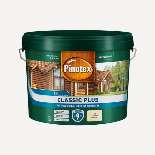 Изображение товара Пропитка-антисептик PINOTEX CLASSIC PLUS 3 в 1 быстросохнущая, база под колеровку 9л