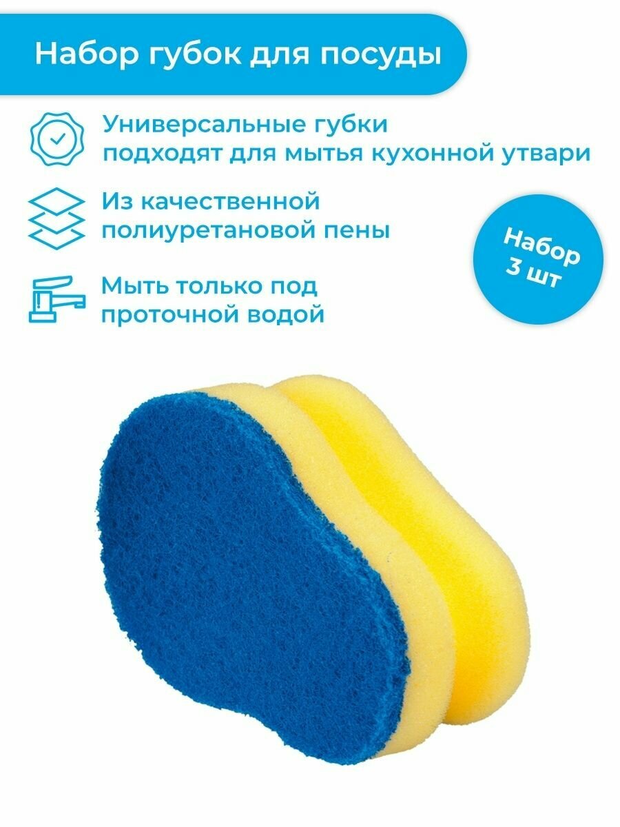 Губка Tescoma Clean Kit для деликатных поверхностей, желтый/синий, 3 шт.