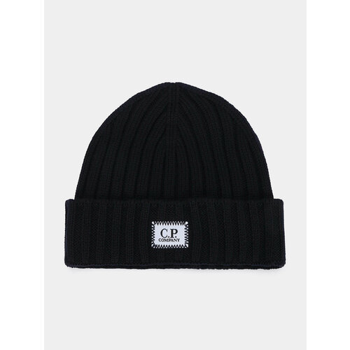 Шапка бини C.P. Company Extra Fine Merino Wool Logo, размер Onesize, синий шапка c p company extra fine merino wool logo beanie