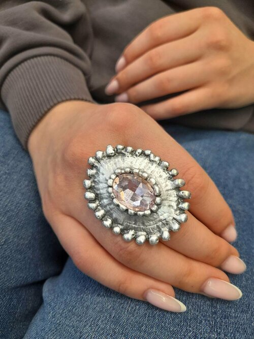 Кольцо, серебряный, фиолетовый