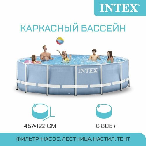 каркасный бассейн pink metal frame 244х76см intex 28290 Бассейн каркасный круглый 457х122 см для дачи с насосом