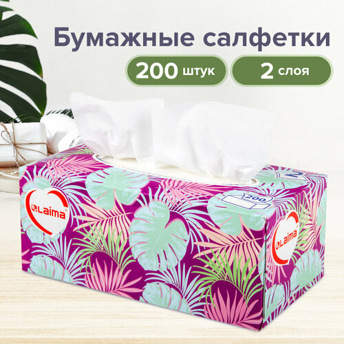 Салфетки косметические 200 шт в картонном боксе 2-слойные LAIMA Everyday 20х20 см 113589 упаковка 5 шт 1210₽