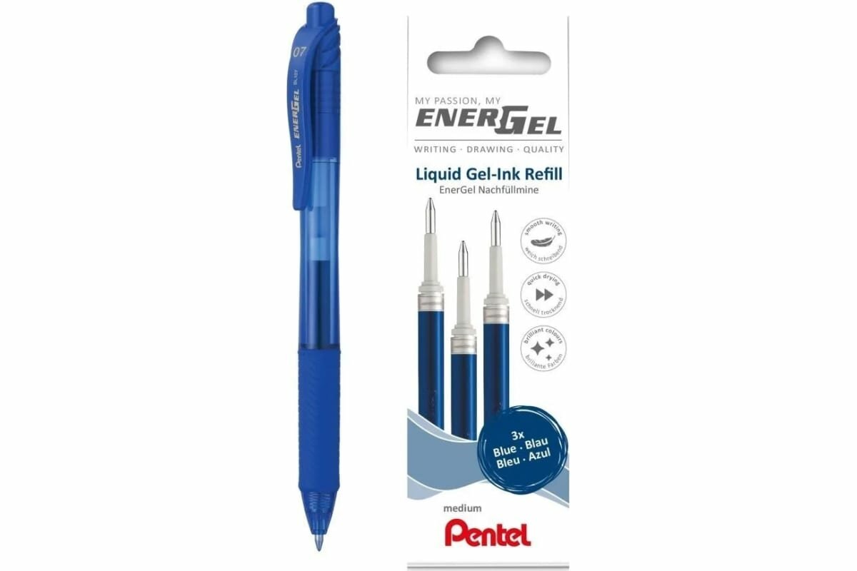 Стержни Pentel Синие, диаметр 0,7 мм, LR7-3C-PROMO, 3 шт, с ручкой