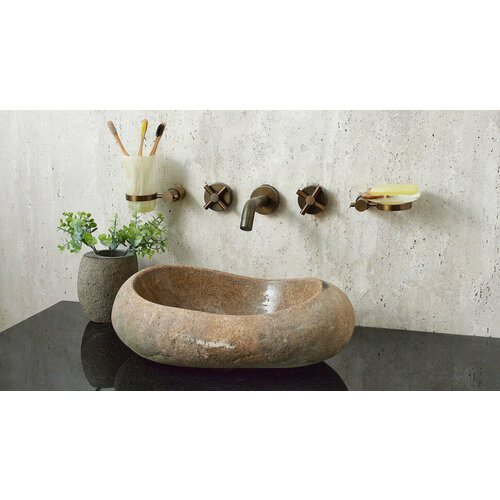 Бежевая раковина для ванной Sheerdecor Piedra 00501111436 из речного камня гранита