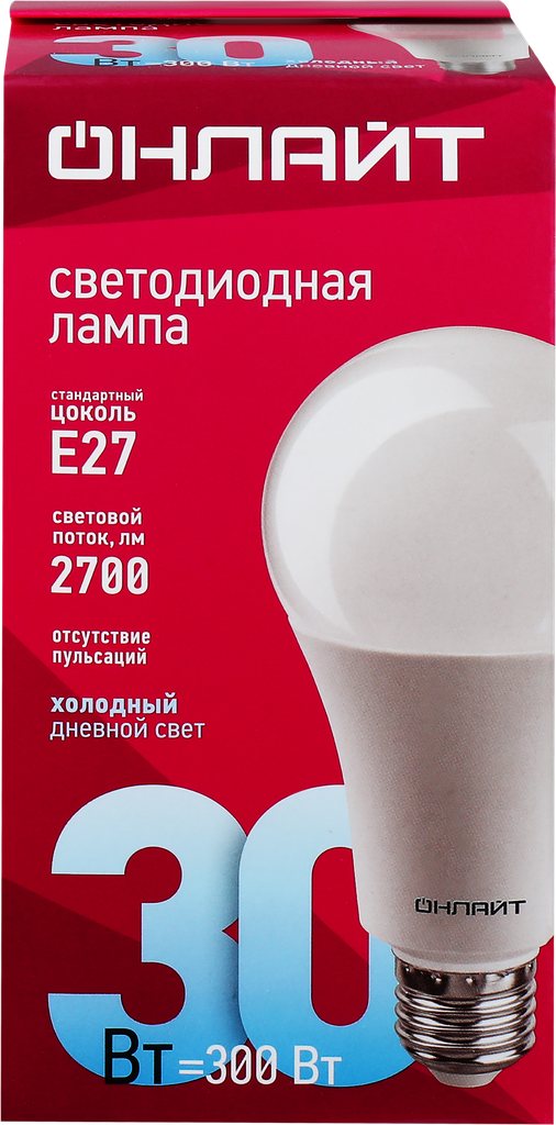 Лампа светодиодная онлайт E27 30Вт, холодный свет, груша Арт. 61971