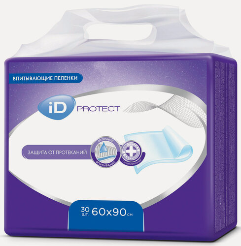 Изображение товара ID Пеленки одноразовые впитывающие для взрослых Protect 60 x 90 см 30 шт