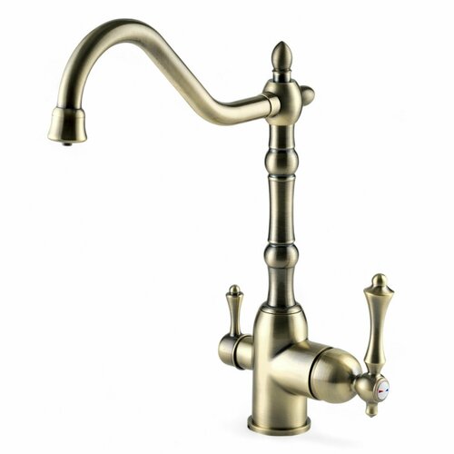 Смеситель для кухни итальянский с фильтром для питьевой воды и высоким поворотным изливом, бронзовый