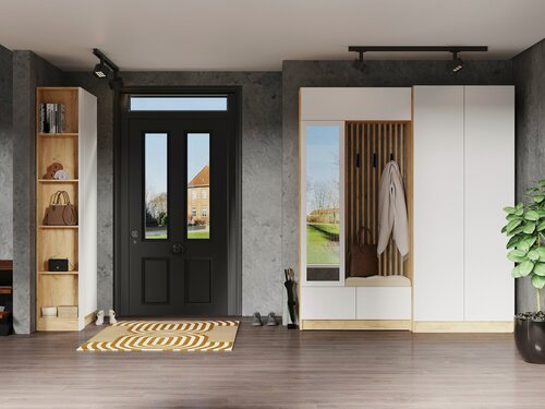 Изображение товара Шкаф распашной в прихожую Руэлла универсальный 220,0х90,0х53,0 см, дуб крафт золотой/белый