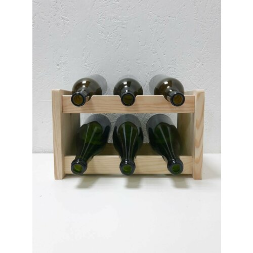 Винный стеллаж с цельными стойками и вырезами на 6 бутылок в цвете дерева