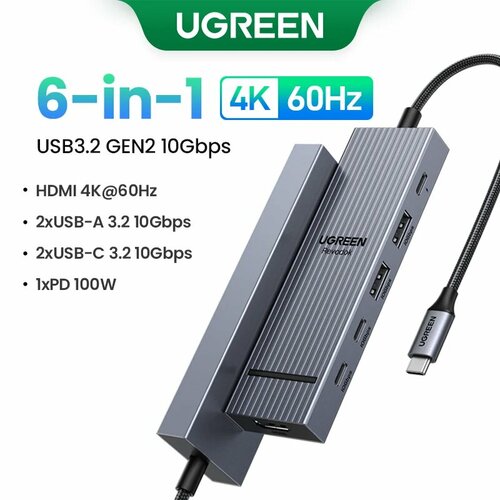 UGREEN USB C Hub HDMI USB32 PD100W 6-in-1 10Gbps 2889₽