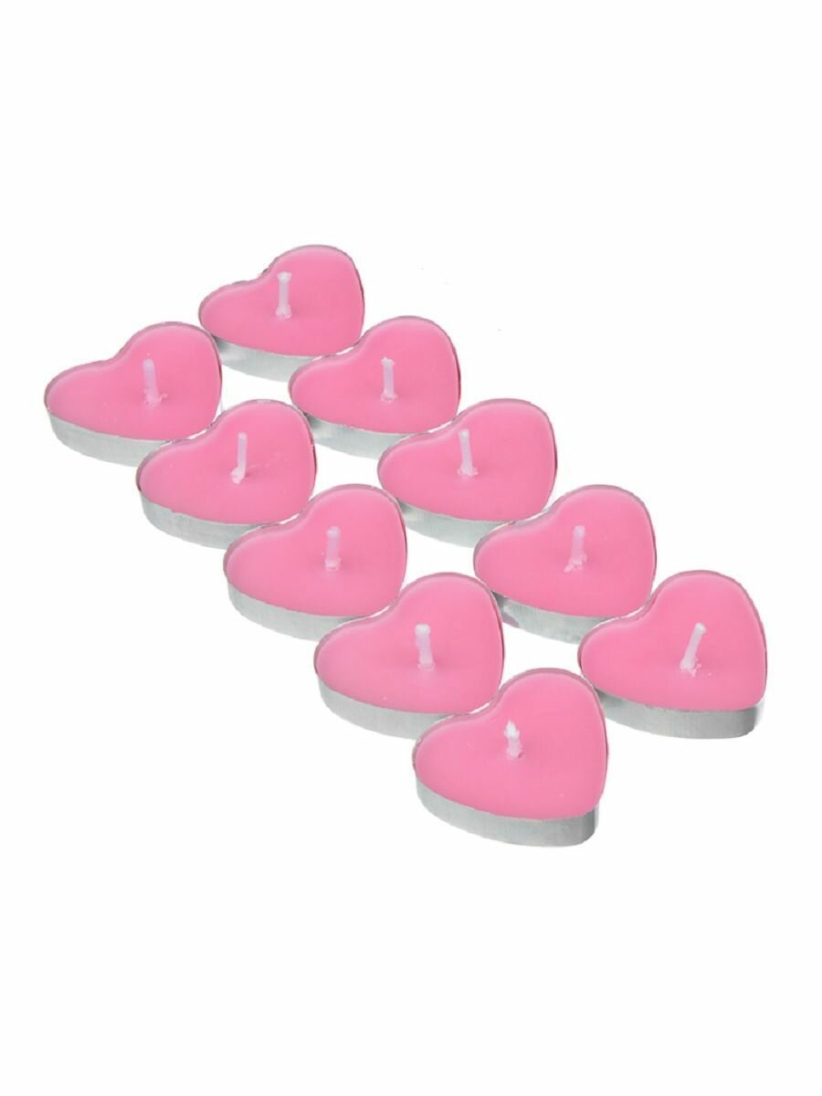 Набор Романтика чайные свечи в форме Сердце 10 штук розовые