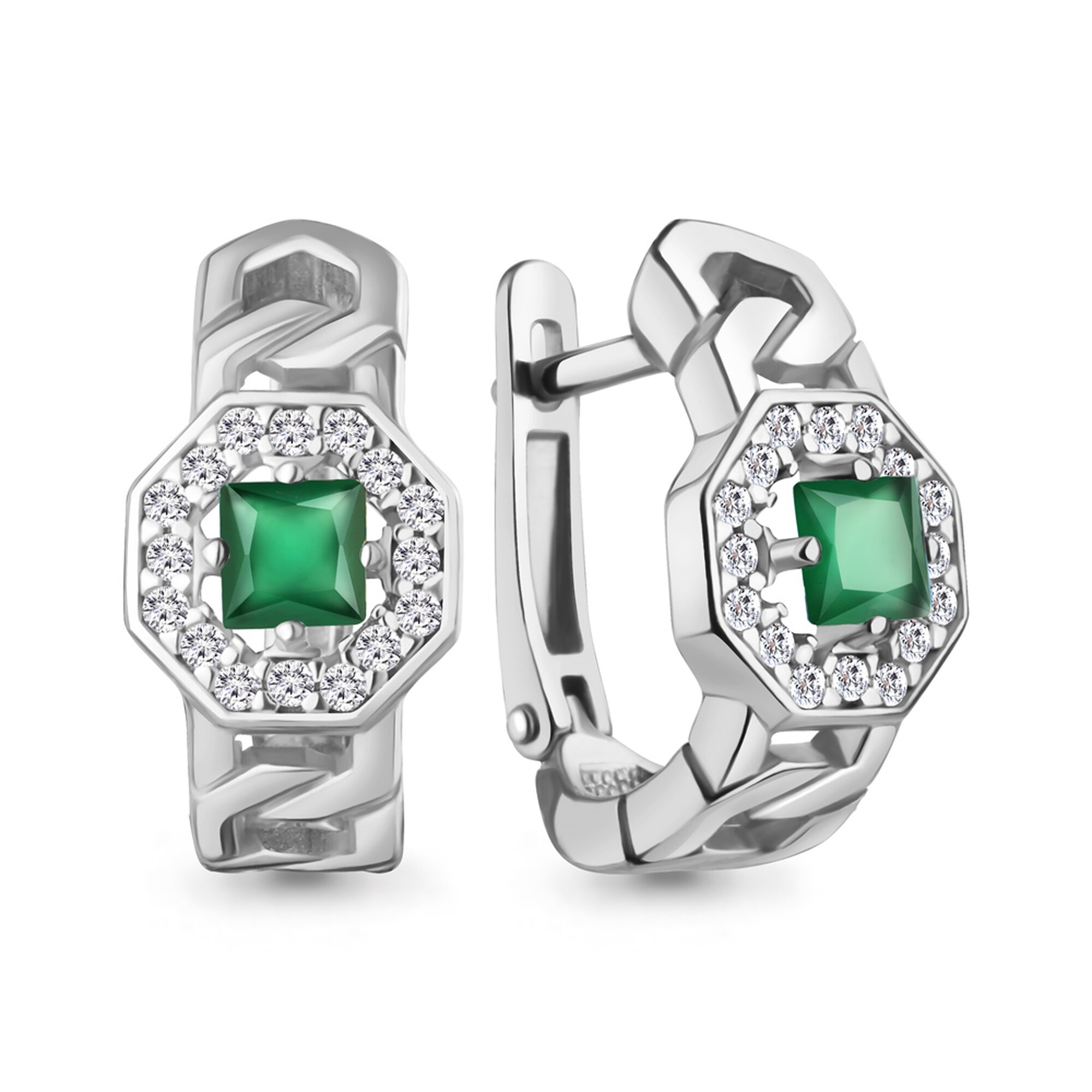 Серьги Diamant online, серебро, 925 проба, родирование, агат, фианит, длина 1.8 см, , бирюзовый