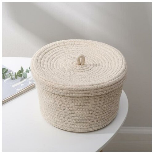 фото Корзина для хранения доляна плетеная, "бэлл", 25*25*15 см, бежевая (5600099)