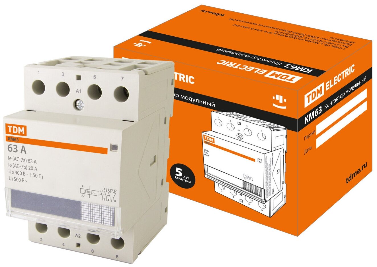 Контактор модульный КМ 63/4-63 3НО;1НЗ TDM SQ0213-0020 (1 шт.)