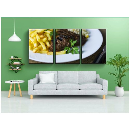 фото Набор модулных постеров для интерьера "стейк, картофель фри, говядина" 60x90 см. в тубусе, без рамки lotsprints