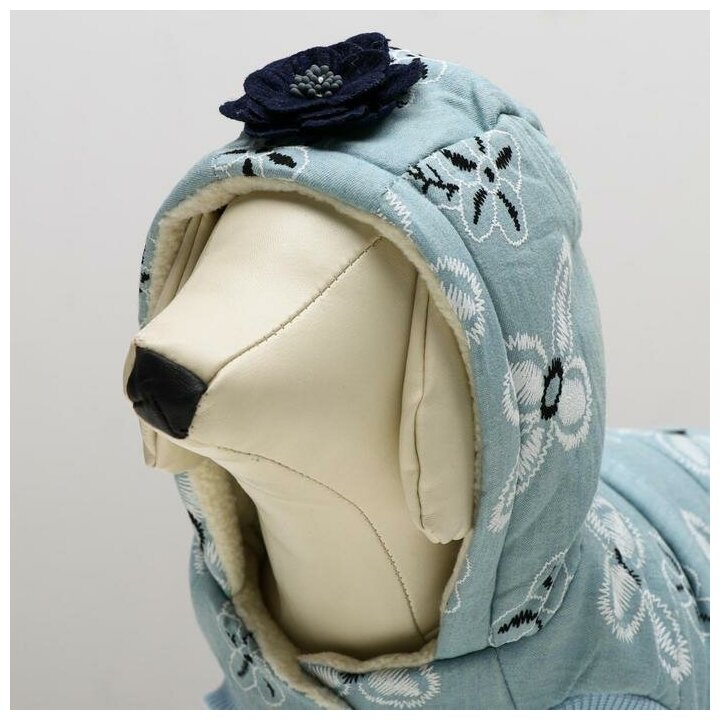 Куртка для собак с цветами, S (ДС 20 см, ОШ 23 см, ОГ 32 см), голубая - фотография № 6