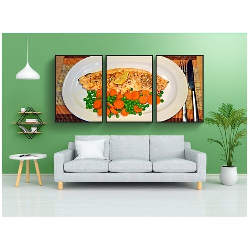 фото Набор модулных постеров для интерьера "рыбы, жареное филе морской форели, поймал себя" 60x90 см. в тубусе, без рамки lotsprints