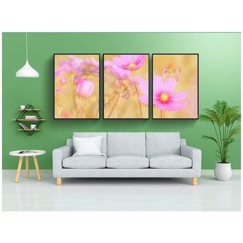 фото Набор модулных постеров для интерьера "космея, цветок, цвести" 60x90 см. в тубусе, без рамки lotsprints