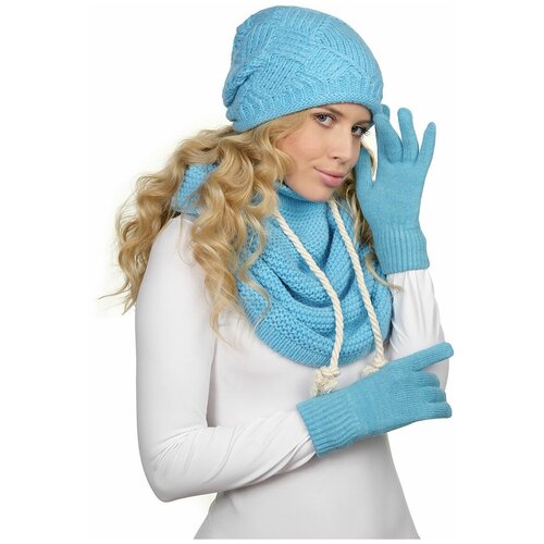 фото Женская вязаная шапка с флисом lambonika арабель, цвет: бирюзовый, размер: 52-58