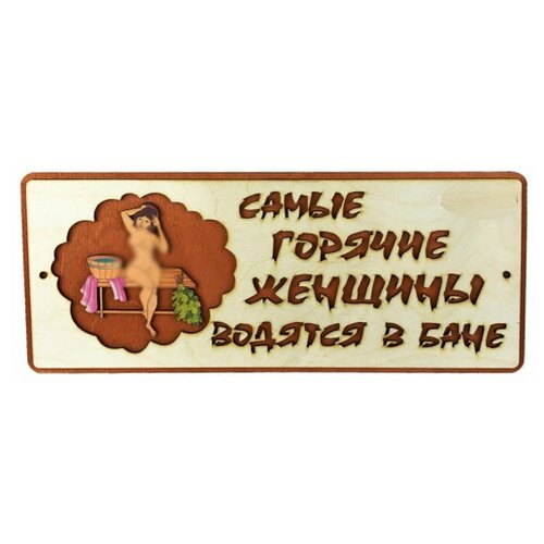 Родная Баня / Табличка для бани, из фанеры, Самые горячие женщины водятся в бане, цветная (35*15см)
