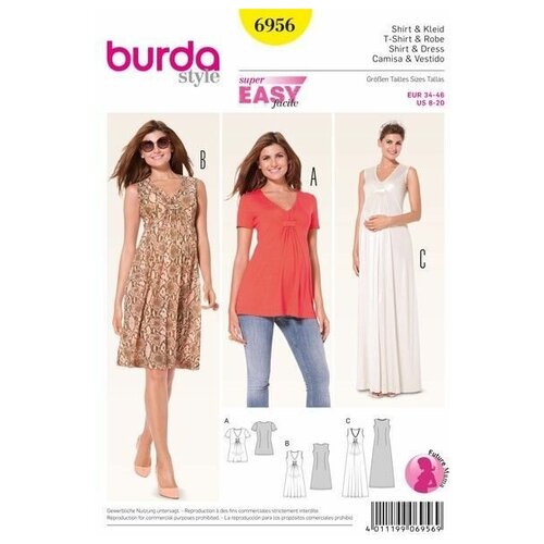 Выкройка Burda 6956-Платье, Блузка для будущей мамы 