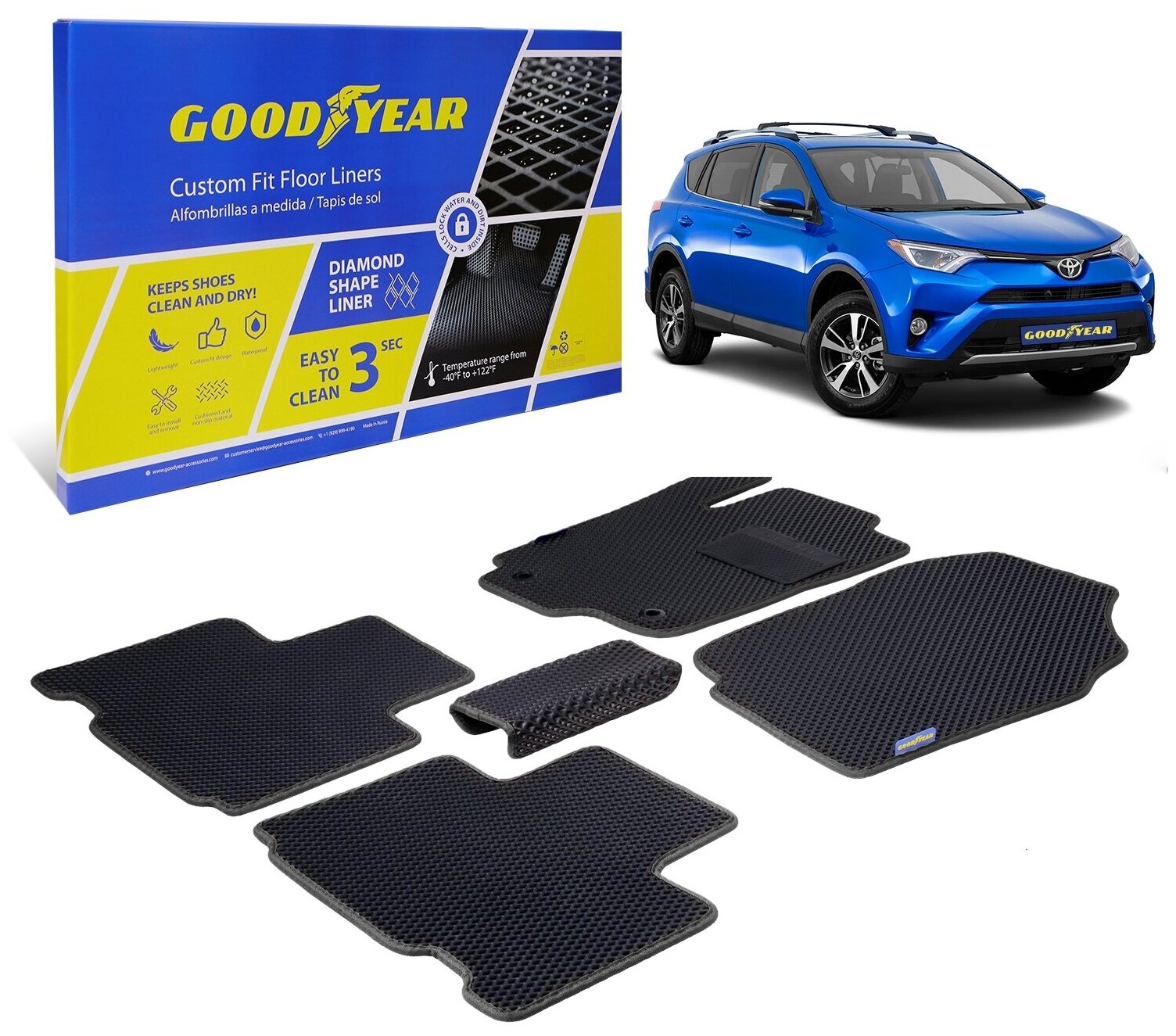 Ковры салона Goodyear Toyota Rav 4 IV 2012-2019 г. в, 5 шт Черн/Черн окант.