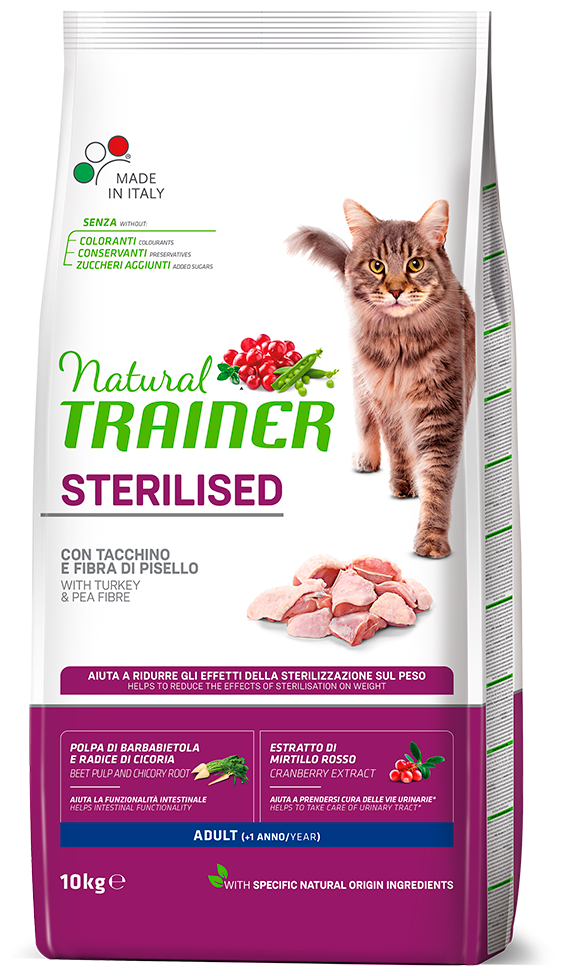 TRAINER NATURAL CAT ADULT STERILISED корм со свежим белым мясом для взрослых кастрированных котов И стерилизованных кошек 10кг