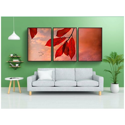 фото Набор модулных постеров для интерьера "осенний лист, вена, шаблон" 60x90 см. в тубусе, без рамки lotsprints