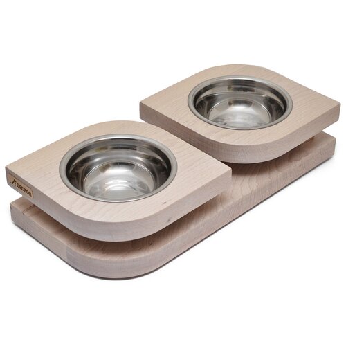 Миски для собак и кошек BEDFOR Bloom на подставке из бука, 2 шт. по 500 мл, 9 см