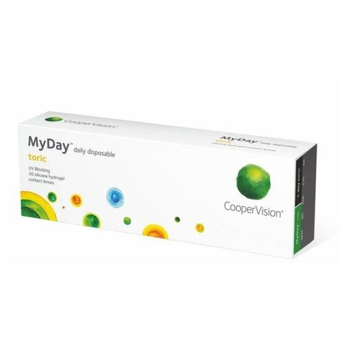 Купить Контактные линзы CooperVision MyDay daily disposable toric, 30 шт., R 8, 6, D +4,  CYL: -2, 25,  AХ: 90, бесцветный, сенофилкон а