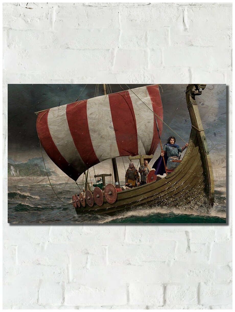 Картина интерьерная на рельефной доске ОСП Сканидинавская мифология Дракар Море - 6606 Г
