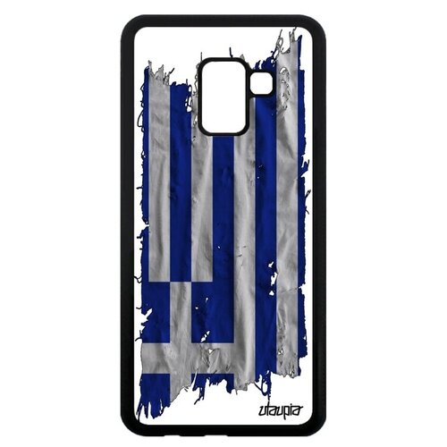 фото Необычный чехол для // galaxy a8 2018 // "флаг греции на ткани" дизайн страна, utaupia, белый