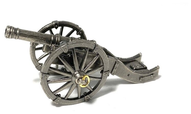 фото Пушка сувенир металлическая с крутящимся стволом. Размер 8*4*3,5 см. Цвет Серебро.