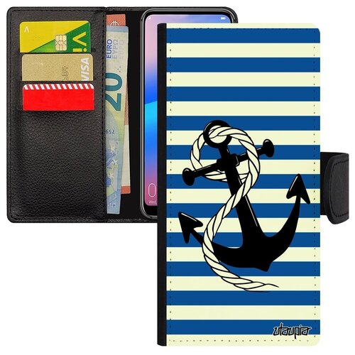 фото Яркий чехол-книжка на смартфон // galaxy a12 // "якорь" гавань матрос, utaupia, синий