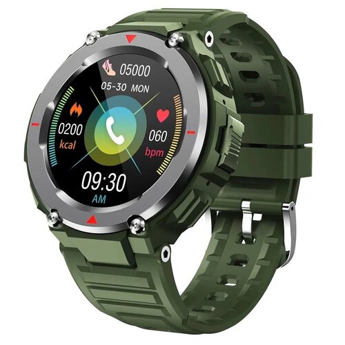 Смарт часы фитнес браслет Tiroki S25 мужские с пульсометром шагомером счетчиком калорий хаки водонепроницаемые 269000₽