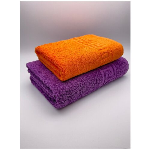 фото Полотенца махровые для лица и тела, комплект из 2 шт. пурпур(70х140)+оранж(50х90) ashgabat dokma toplumy