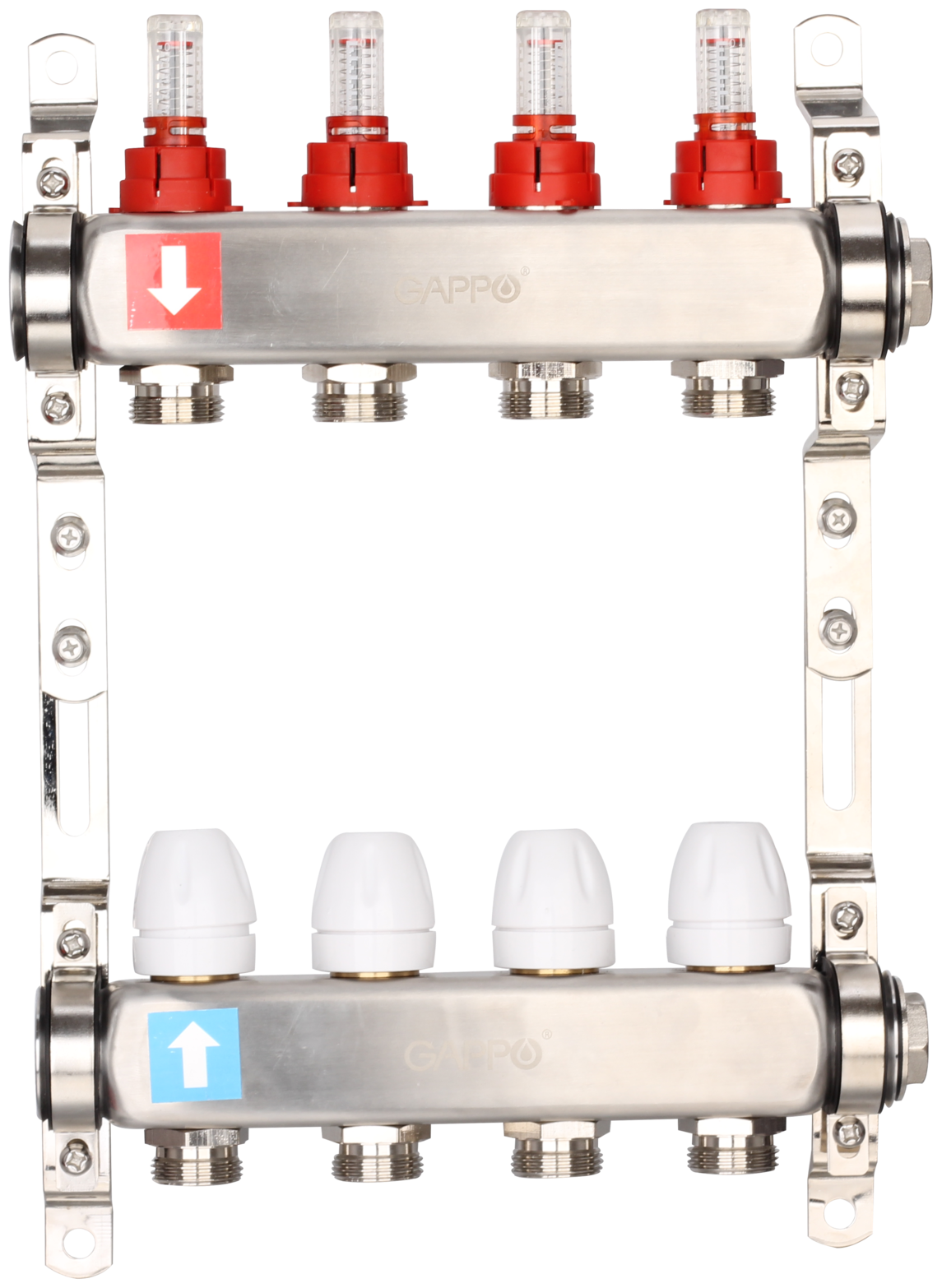 Коллектор регулируемый с расходомерами, из нерж. стали, 6-вых. x1"x3/4" Gappo (G424.6)