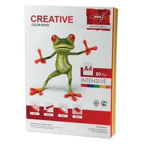 Бумага цветная CREATIVE color, А4, 80 г/м2, 100 л., (5 цветов х 20 л.), микс интенсив, БИpr-100r