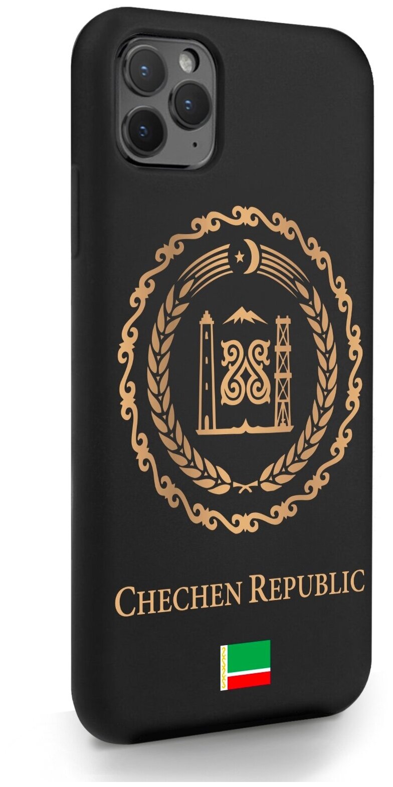 Черный силиконовый чехол SignumCase для iPhone 11 Pro Max Золотой Герб Чечни для Айфон 11 Про Макс