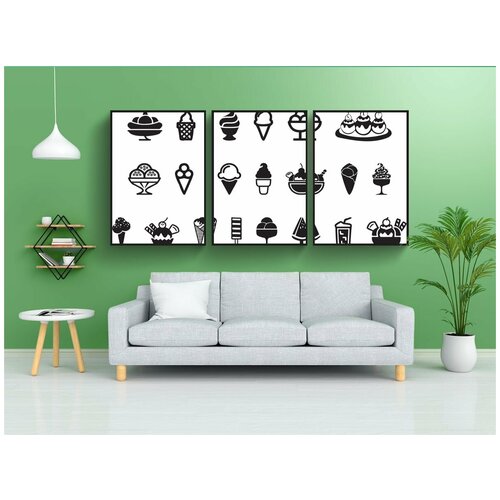 фото Набор модулных постеров для интерьера "иконки мороженого, эскимо, мороженое" 60x90 см. в тубусе, без рамки lotsprints