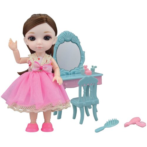 Кукла Funky Toys Малышка Лили с туалетным столиком, 16 см, FT72011 розовый кукла шарнирная funky toys малышка лили блондинка с собачкой 16 см