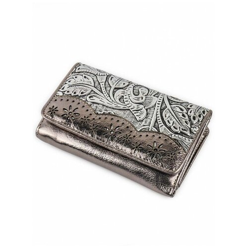 фото Портмоне sergio valentini, натуральная кожа, на кнопках, 3 отделения для банкнот, серебряный