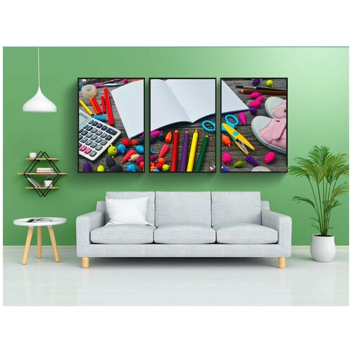 фото Набор модулных постеров для интерьера "школьных времен, школьные принадлежности школа, щетки" 60x90 см. в тубусе, без рамки lotsprints